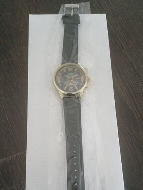 Gold Case Black Dial Watch with Black Strap
